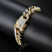 12 мм в ширину " /8"/" мужские и женские хип-хоп браслеты с кубинскими микро фианитами, покрытые Побрякушкой, ювелирные изделия из золота и серебра