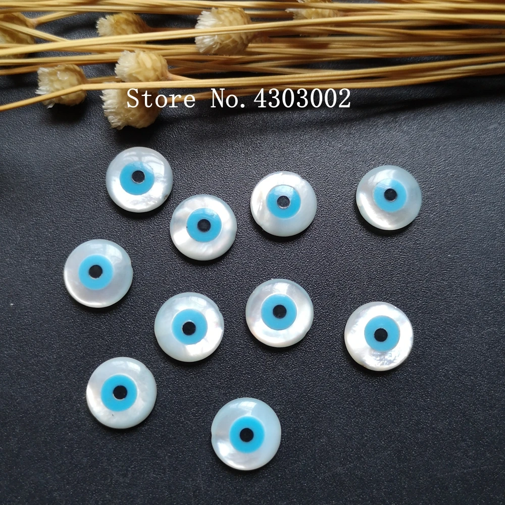 

10pcs/lot 10mm Natural Round Blue Evil Eye Mother of Pearl shell for DIY Jewelry Round Cut MOP Pearl Shell Beads