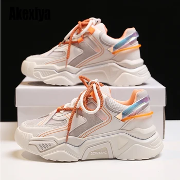 

Sneakers Women Platform Shoes Women Flat Casual Shoes Beige orange Comfortable Breathable Sneakers Fashion Shoes 2020 s995