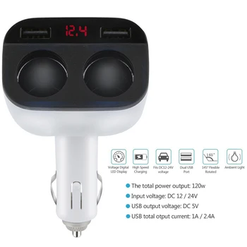 

12/24V Car Dual USB Port Charger 2 Cigarette Lighter Socket Splitter Hub Power Adapter Plug USB Charger
