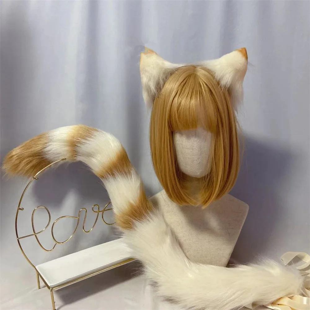 

Custom HandMade Orange Cats Ears Hair Hoop Tail Set Cosplay Prop For Girl Women Game Party Costume Accessories