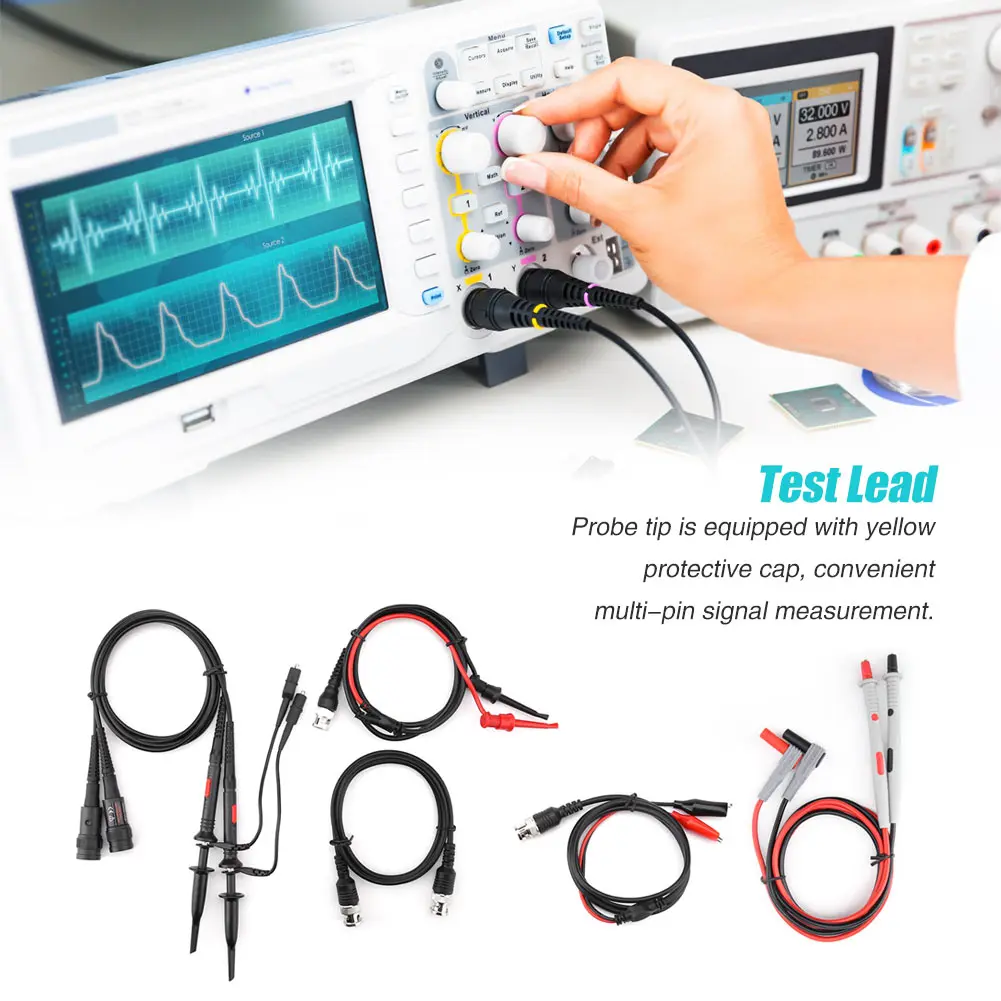 P1260D Oscilloscope Multimeter Test Leads with Crocodile Clips Replaceable Probe Tips Set