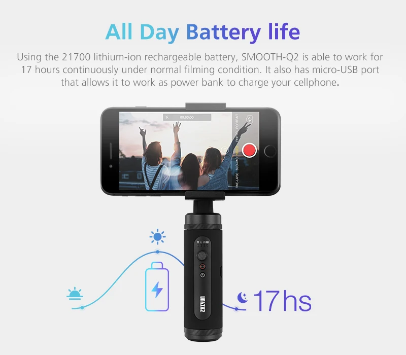 

Zhiyun Smooth Q2 Smartphone Gimbal 3-axis Handheld Stabilizer for Iphone 11 Pro Android vs OSMO Moblie 3 Snoppa Atom MINI S