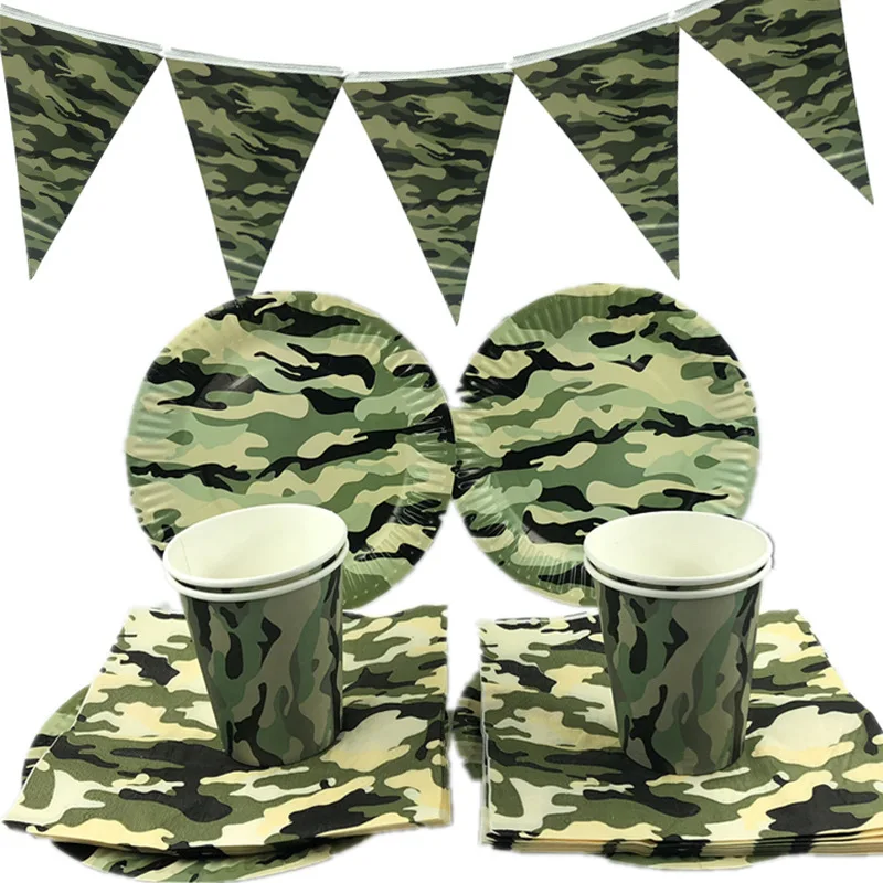 

Camouflage Theme Party Army Green Decorations Tableware Paper Cup Plate Napkins Banners Baby Shower Kids Birthday Party Supplie