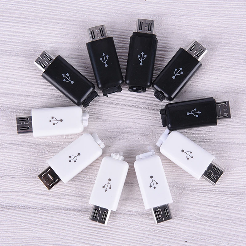 

10pcs/ Sets 4 in 1 DIY Micro USB Welding Type Male 4Pin Plug Connector Plastic Cover white/black