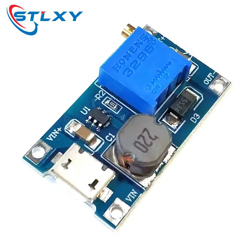 MT3608 DC-DC 조정 가능한 부스트 모듈 2A 부스트 플레이트 스텝 업 모듈, 마이크로 USB 2V-24V 5V 9V 12V 28V
