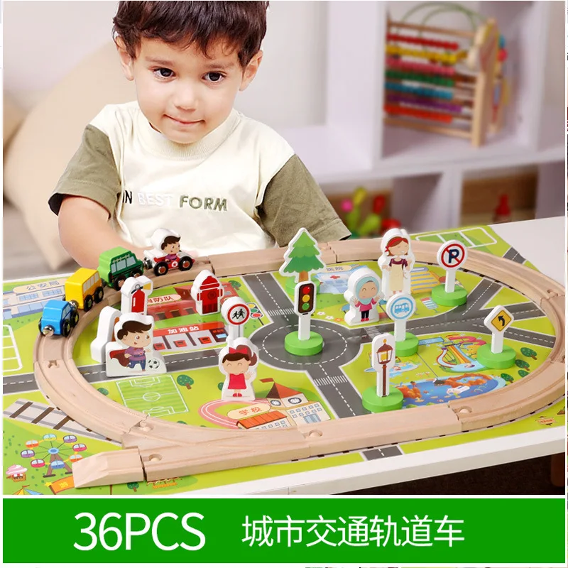 

Small City Camera Track Traffic Set Wooden Building Blocks Children'S Educational Assembled Toy Car 1-3 a Year of Age Or above