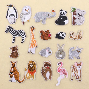 

19PCS/lot Cartoon Animals Patches Cute Panda Flamingo Penguin Elephant Embroidery Applique Iron on Patch for Clothing Stickers