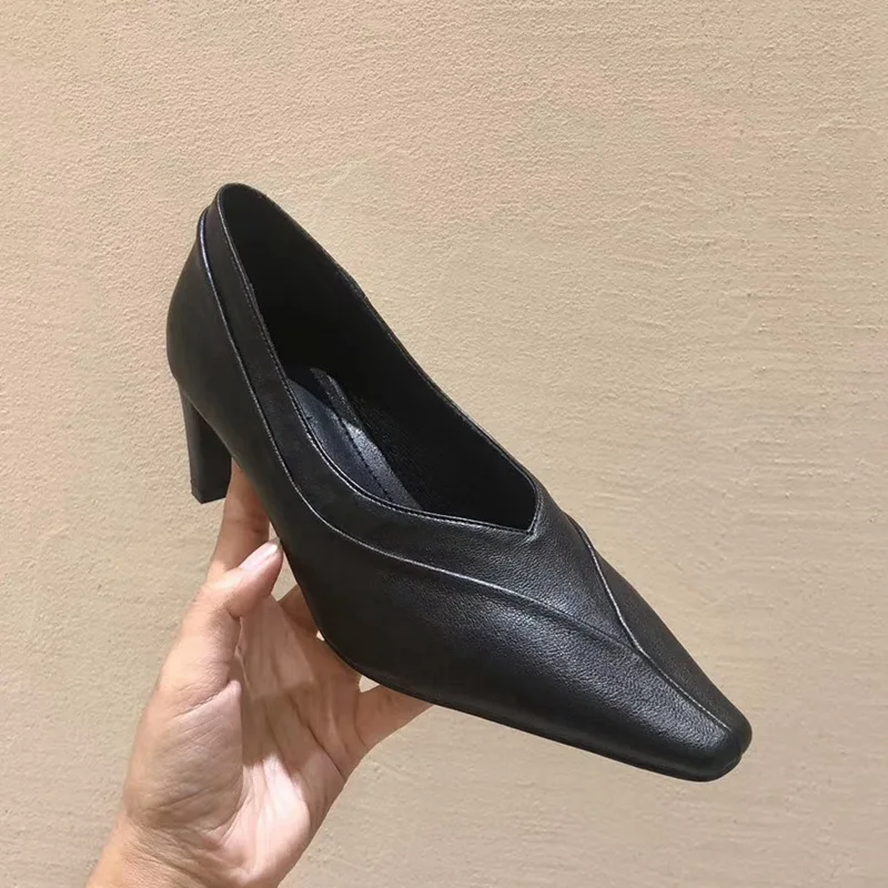 Черный SUOJIALUN New Brand Med Heels Women Pump High Quality Women Sexy Shoes Ladies Dress Party Pump Shoes Office Ladies Shoes - Цвет: Черный
