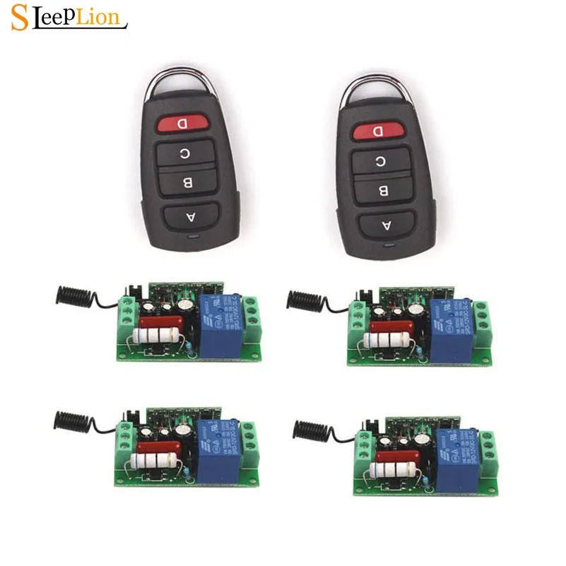 

Sleeplion 110V 10A 1CH Relay 2 4-key wireless RF Control Switch 2 Transmitter 4 Receiver 110V For Door Garage Windows 315/433MHz