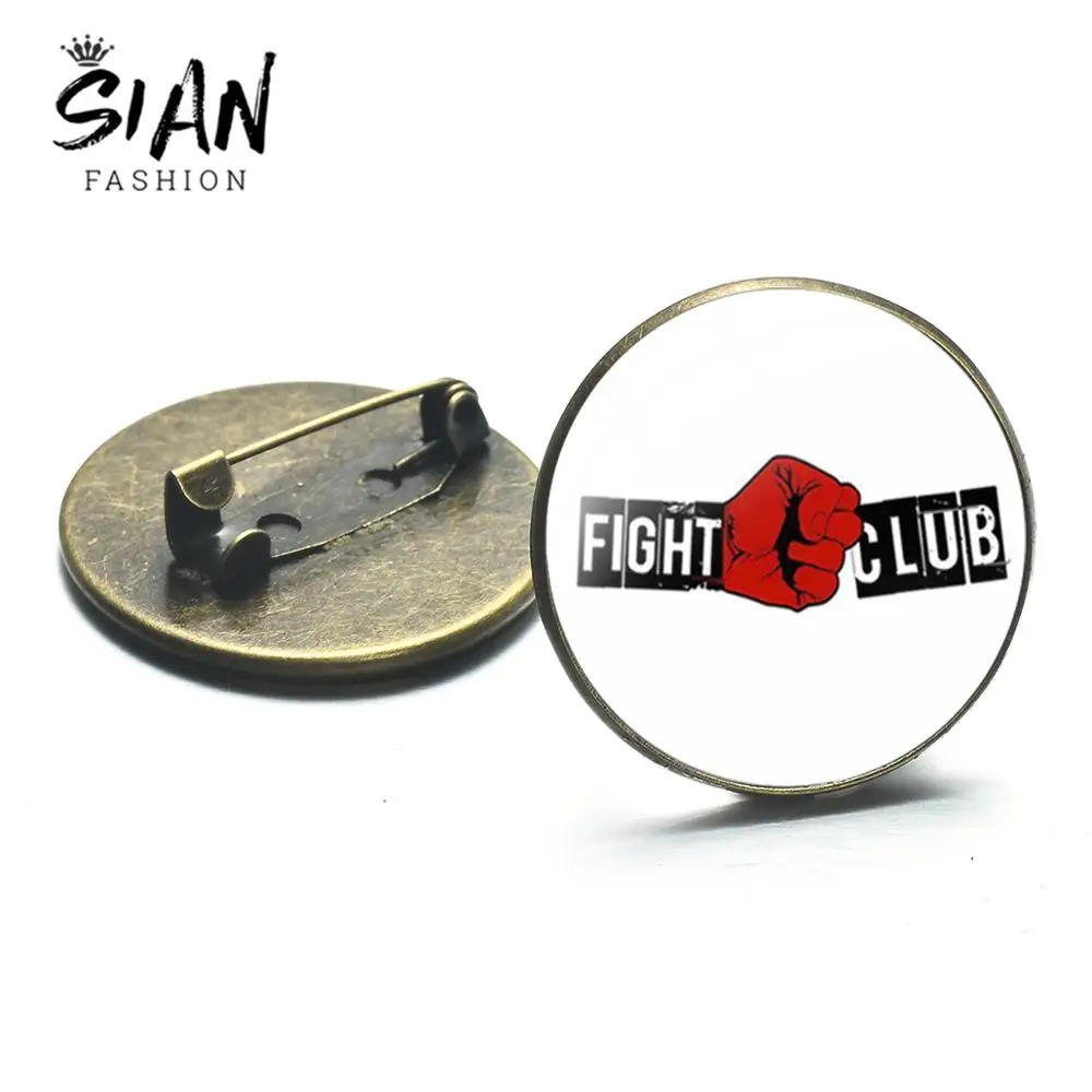SIAN Simple Letter Print Fight Club Series Brooch Pins Glass Dome Movie Poster Bronze Badge for Fans Backpack Collected Souvenir | Ювелирные