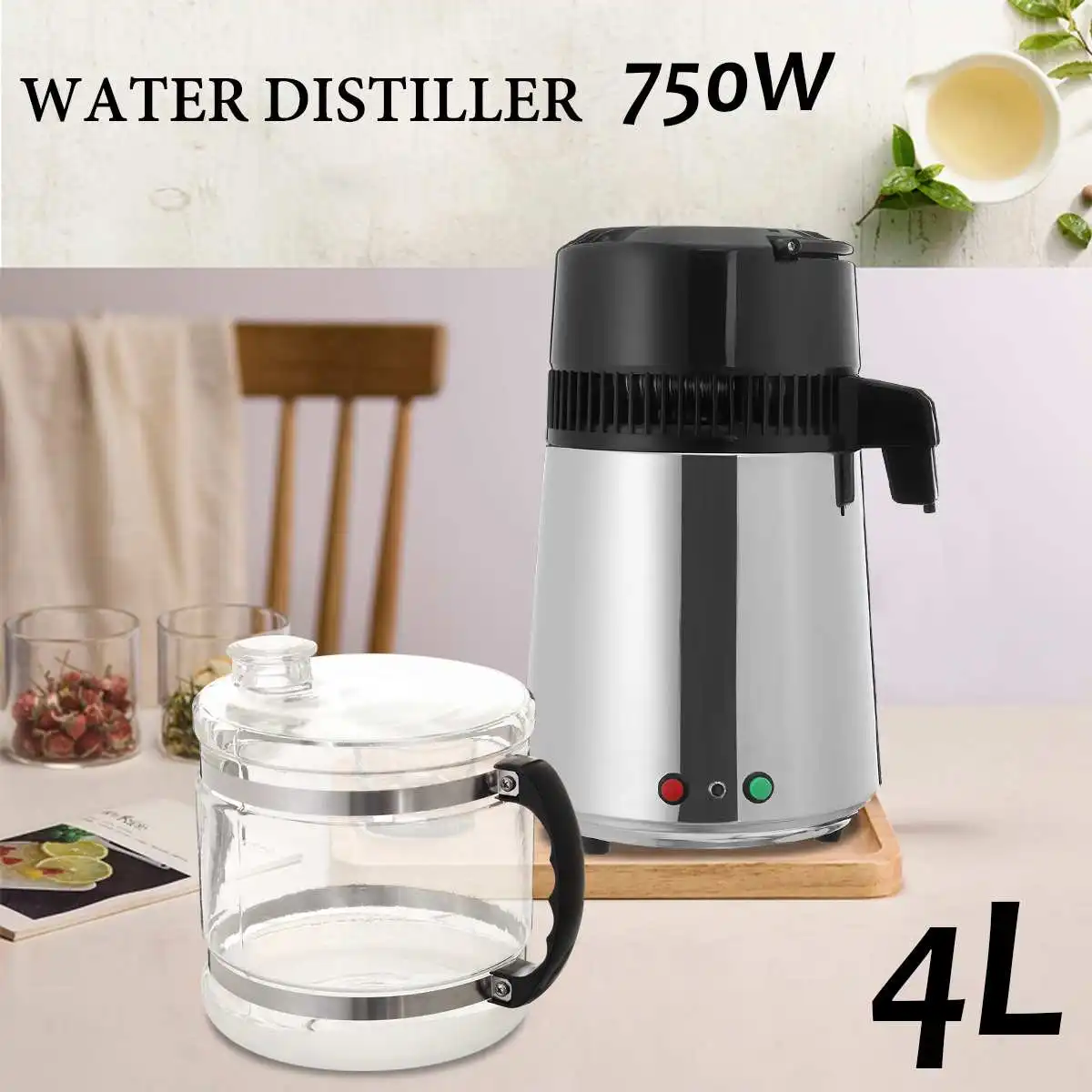 

750W 4L Water Distiller Household Distilled Pure Water Machine Distillation Purifier Filter Stainless Steel Water Filter AU Plug