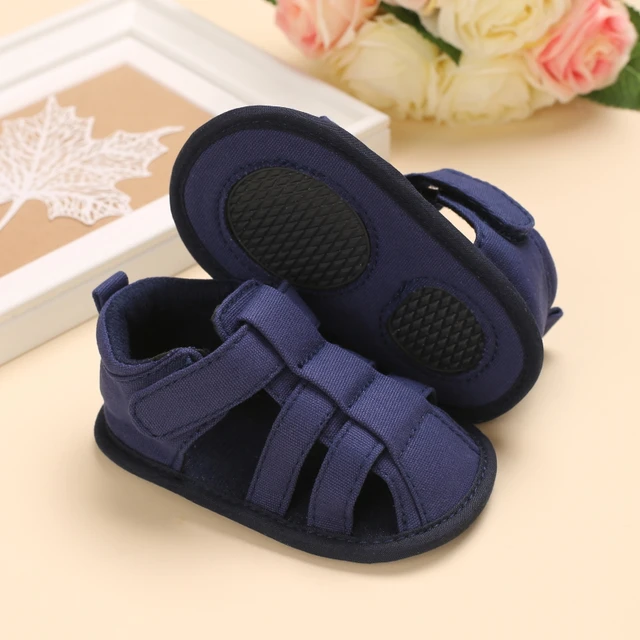 2021 NEW 0-18Months Kids Newborn Baby Boys Fashion Summer Soft Crib Shoes First Walker Anti Slip Sandals Shoes Soft Sole B110 Blue