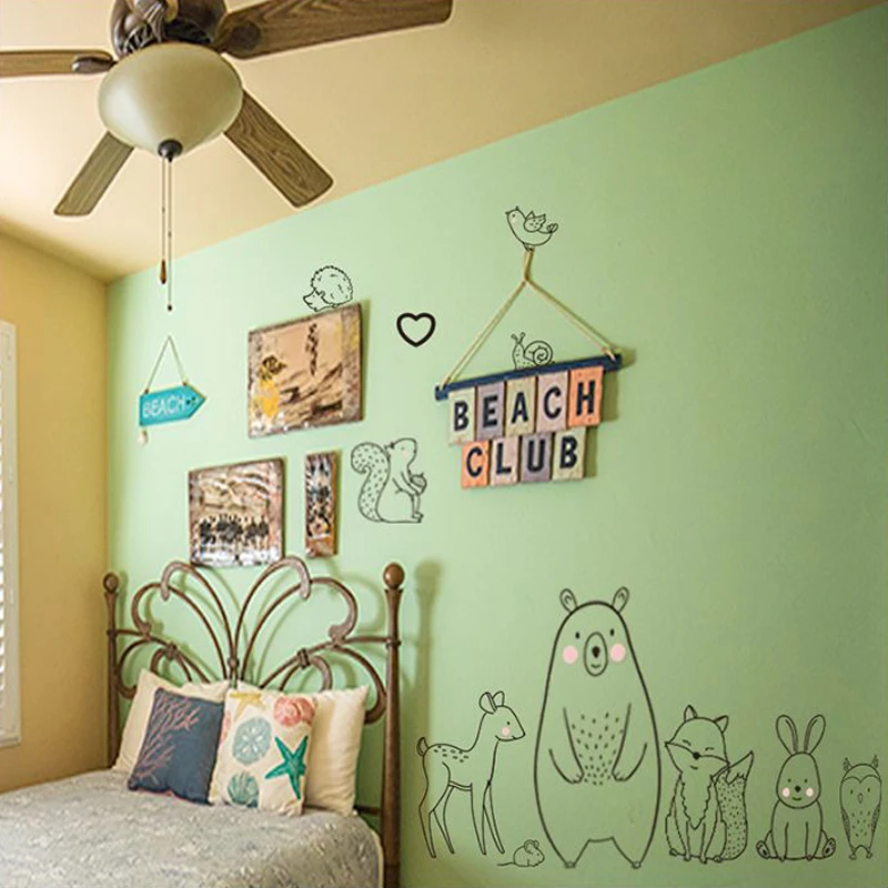 Diy лесные застенчивые Животные Жираф Лев Обезьяна Пальма дерево настенные наклейки для детской комнаты Детская Наклейка на стену детский плакат для украшения спальни
