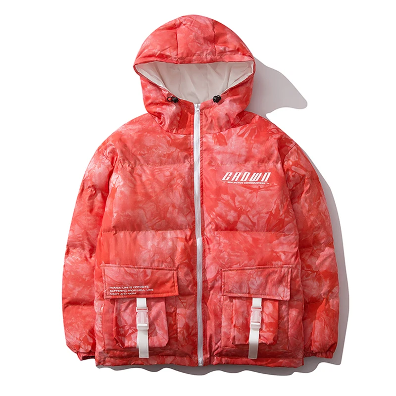 Orange Куртка в стиле хип-хоп, парка Tie Dye, уличная одежда для мужчин/женщин, ветровка Harajuku, зимняя стеганая куртка, пальто, теплая верхняя одежда, фиолетовая, оранжевая - Цвет: Orange