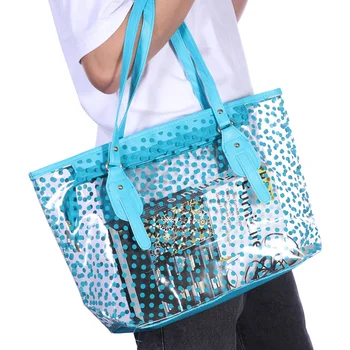 

1PC Women Handbag Waterproof PVC Beach Bag Round Dots Pattern Bag Handy Bag For Women Girls Beach Swimming Bag