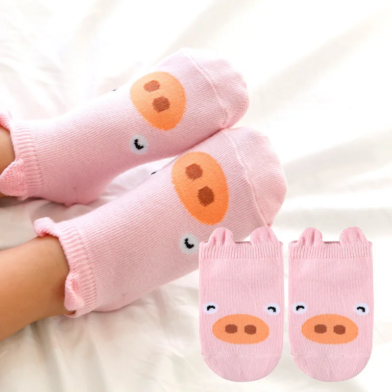 pink pig Новинка! Коллекция года, весенне-осенне-зимние хлопковые носки для малышей нескользящие носки-тапочки с рисунком для новорожденных мальчиков и девочек возрастом до 24 месяцев - Цвет: pink pig