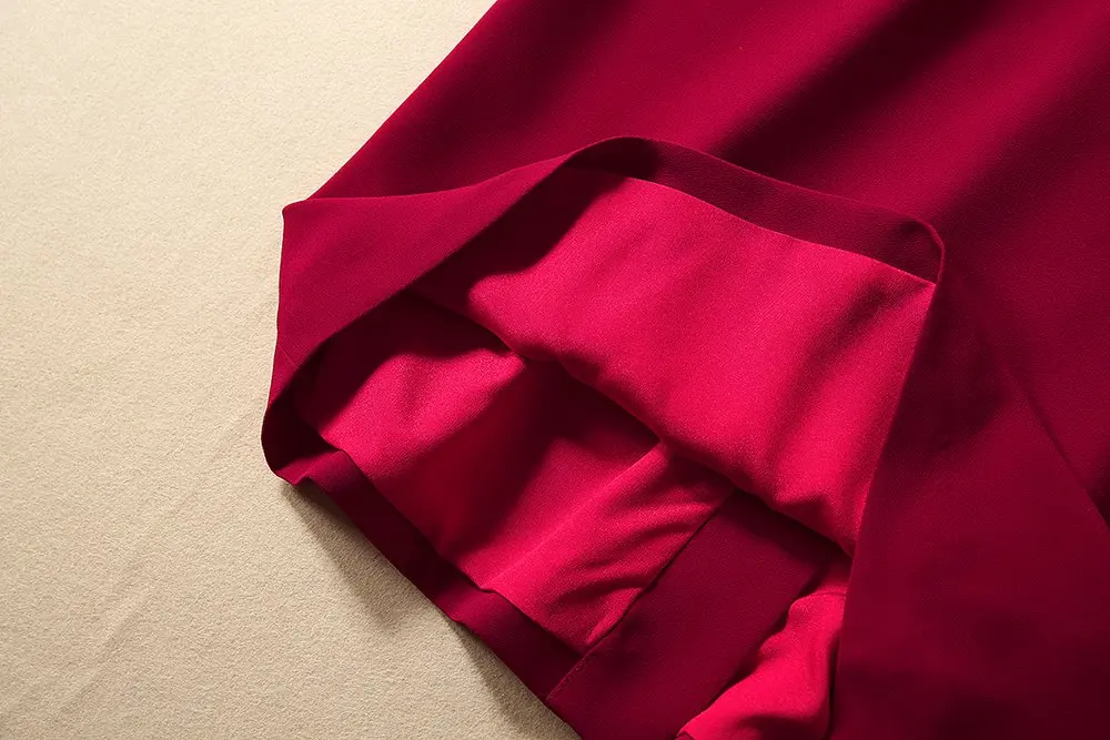 Truevoker Summer Runway Designer Dresses Women's European Short Sleeves Pure Red Mid Calf Length Pencil Vestidos