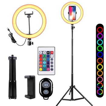 

10 Inches RGB Selfie Ring Light Set LED Fill Lamp LED Ringlight Adjustable Tripod Stand BT Connected Remote Controller Makeup