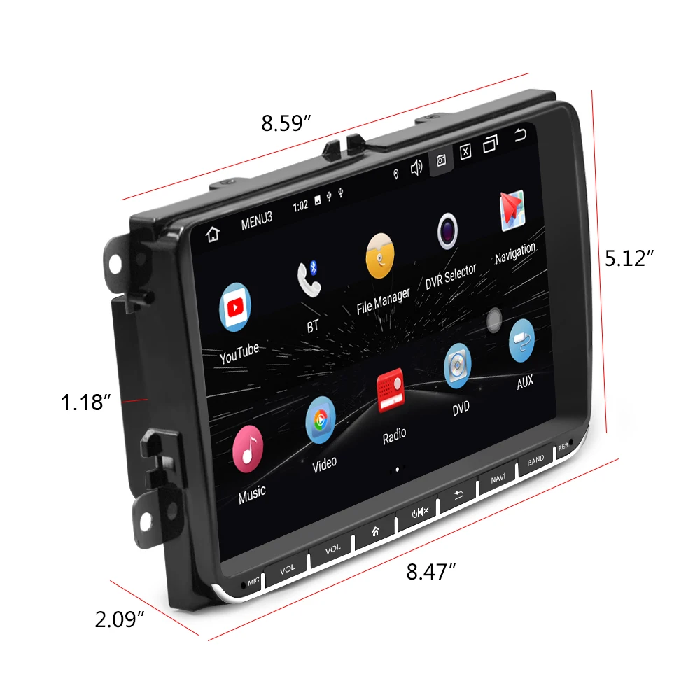 Podofo Android 9.0 Auto Radio Stereo 9 ''GPS Touch Screen Multimedia Video Player WIFI Spiegel Link