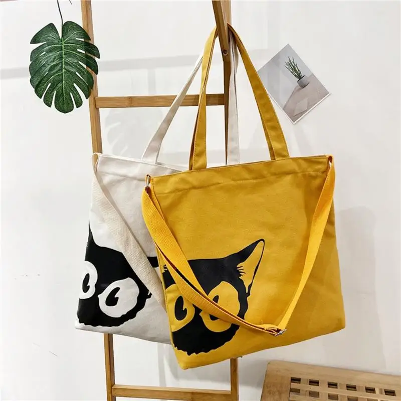 

Women Fashion Canvas Shoulder Crossbody Tote Bags Cute Cat Print Large Casual Handbags Shopping Top-handle Bag for Ladies Female