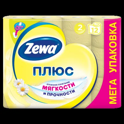 Туалетная бумага «Ромашка» Zewa Plus, 2 слоя 12 рулонов