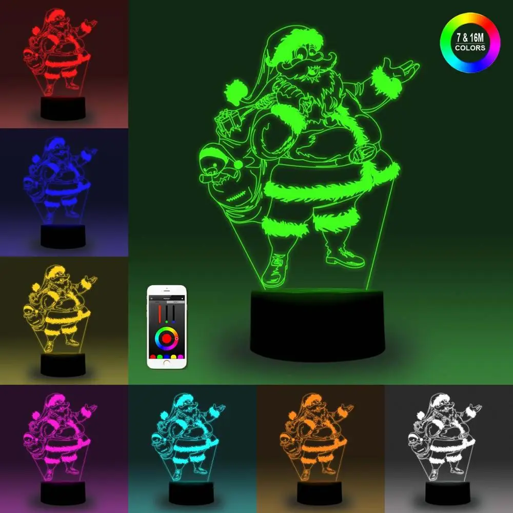 NiteApps 3D Санта Клаус ночник настольная Иллюзия украшение лампа подарок на день рождения приложение/сенсорный контроль