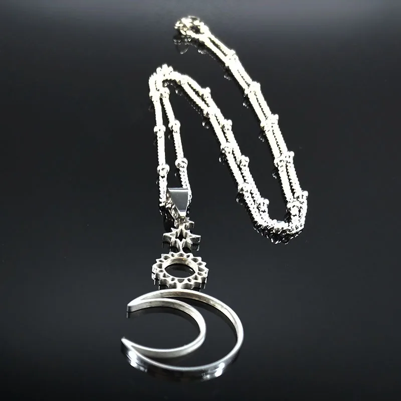 Sun Moon Star Stainless Steel Necklaces Pendants for Women Silver Color Statement Necklace Women Jewelry collar hombre N1123S02