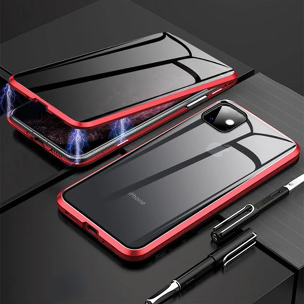 Красный Роскошные Чехлы с закаленным стеклом для iPhone 11, чехол, не подсвечивающий Магнитный чехол, чехол для Apple iPhone 11 Pro Max 360, полный Чехол - Цвет: Красный
