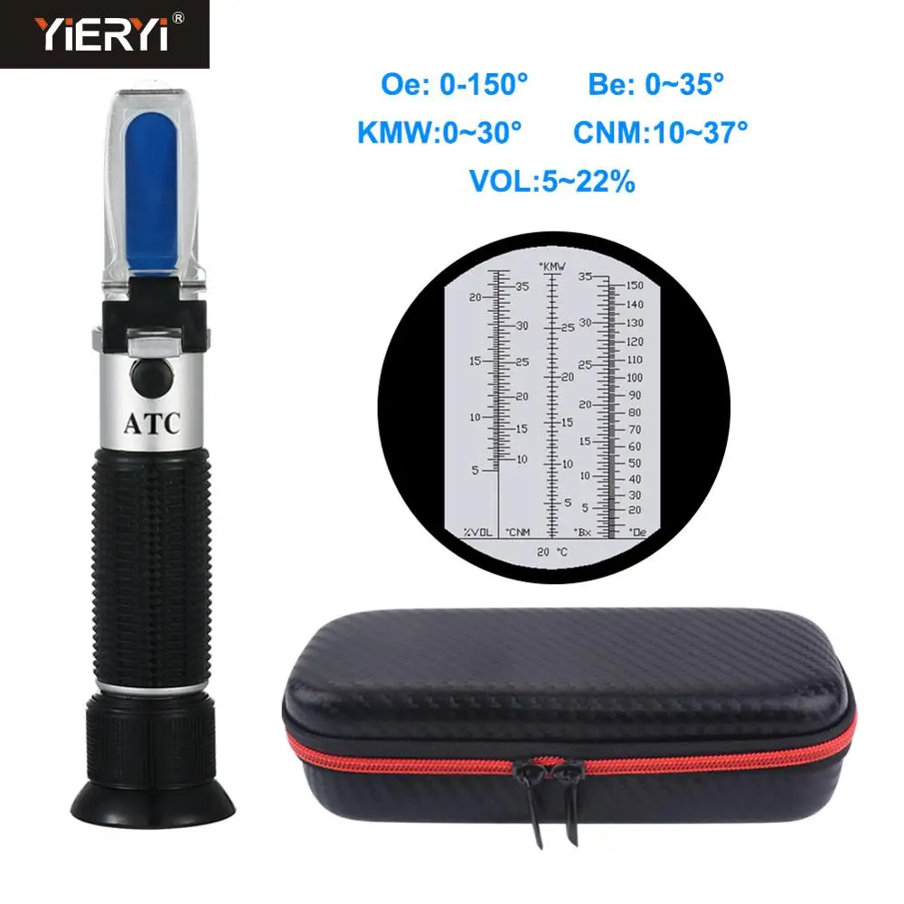 Yieryi Handheld Oechsle Brix Refractomete 5-22% Vol 0 ~ 35% Brix 0 ~ 150 Oe Oechsle 0 ~ 30 Kmw Refractometer Wijn Vruchtensap Brouwen