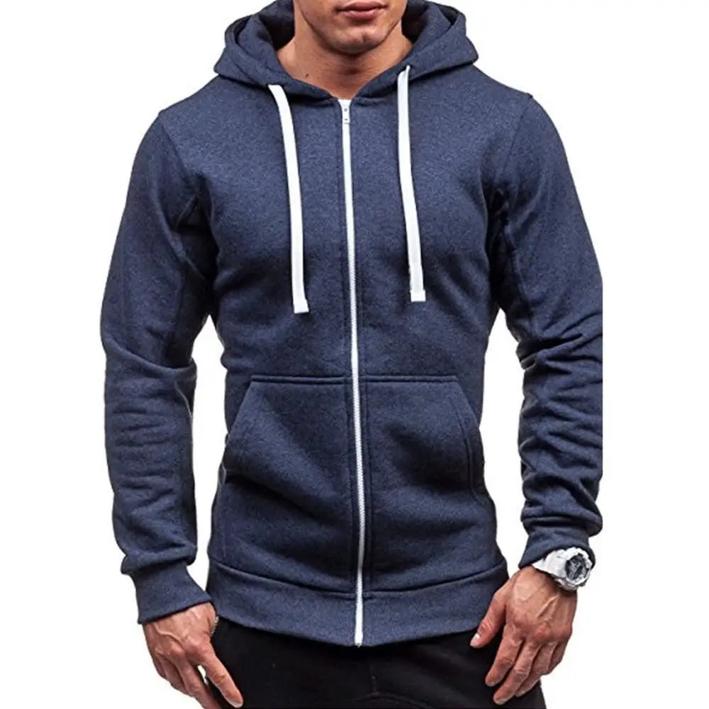 Meihuida Autumn Men Thick Hooded Zip Long Sleeve Muscle Warm Zip-Up Hoodie Gym Sports Casual Fit Sweatshirt
