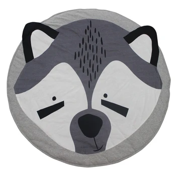 

Soft Floor Play Mat Game Blanket Nursery Non Slip Rug Easy Clean Animal Print Washable Round Cotton Blend Crawling Pad Baby Kids