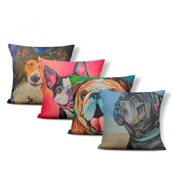 

Cute Dog Cushion Set Casro Foxhound Pitbull Boston Terrier Sofa Decorative Pillowcase Scottish Shepherd Polyester Cushion Set