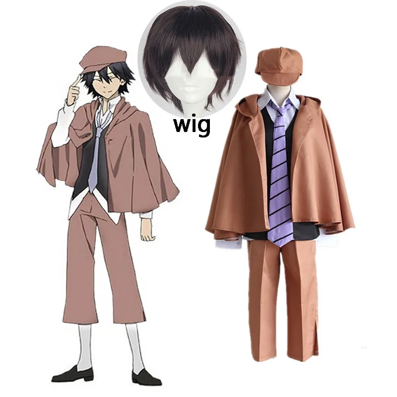 

2020 6PCS Anime Bungo Stray Dogs Detective Ranpo Edogawa Cosplay Costumes Vest Cloak Pants Tie Hat Uniform Suit Outfit and wig