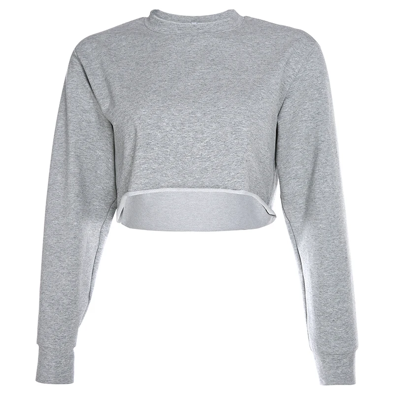 Gray Sweatshirts Rapwriter модные однотонные, стиль Харадзюку, хлопковая Базовая Толстовка для женщин, осень, Свободный Топ с круглым вырезом и длинным рукавом, стрейчевый укороченный топ, пуловеры - Цвет: Gray Sweatshirts