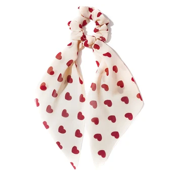 

Fashion Peach Heart Girls Hairband Women Heart Print Hair Scrunchies Hair Scarf Sweet Chiffon Hair Rubber Ropes Hair Ribbon New
