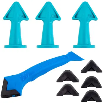 

3 PCS Silicone Caulk Nozzle Applicator and Rubber Scraper with 6 Scraping Head Replacement for Silicone Caulking Tools