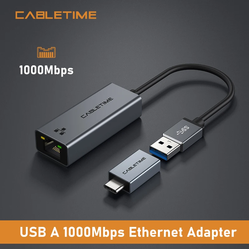 

CABLETIME USB Ethernet Adapter 1000Mbps Network RJ45 LAN Adpater for PC Nintendo Switch Laptop Macbook Air N402