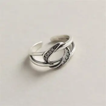 

925 Sterling Silver Rings For Women Double Layer Geometric Square Zircon Femme Fashion Fine Jewelry Open Ring Vintage 925-860