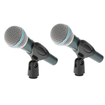 

2x Handheld Dynamic Microphone With Clip Metal Steel Windscreen Mic Accessory
