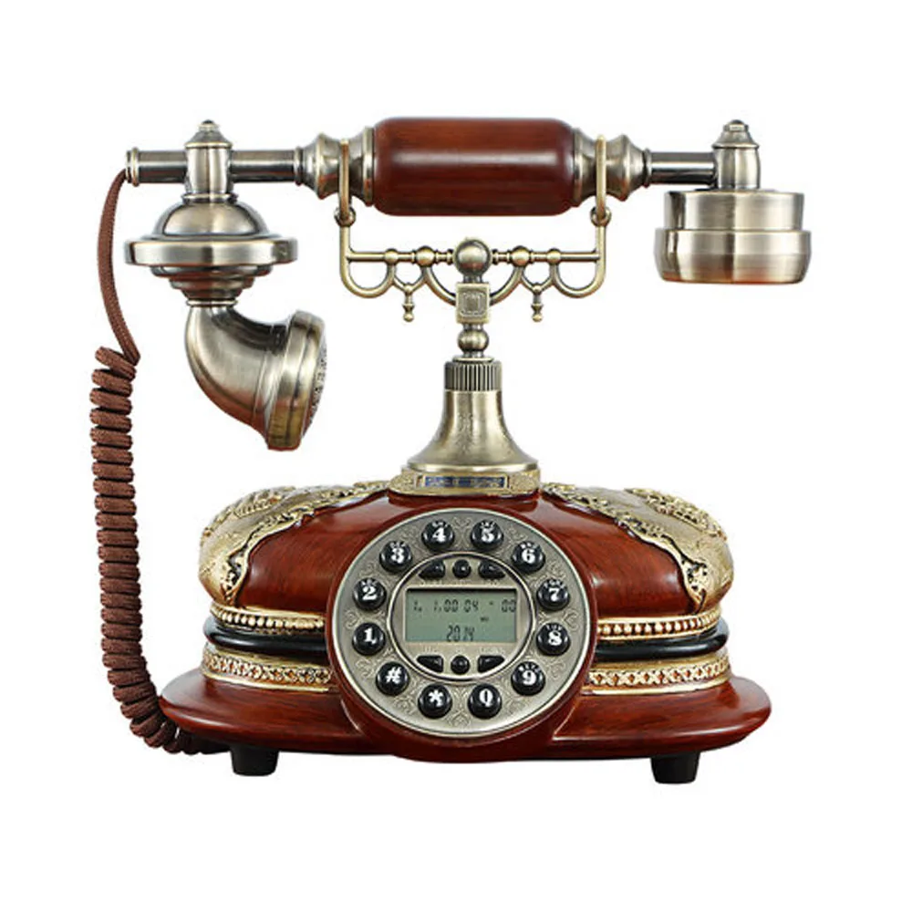 Wooden Antique Telephone Classic Old Fashion Push Button Digital Telephones Decoration Landline Phone for Home Office | Компьютеры и