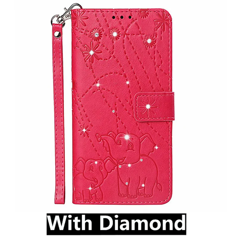 Red with diamond Для huawei P20 Pro P20 Lite Алмазный цветочный принт слон кожаный ювелирный флип-Бумажник Карманный Стенд чехол для телефона - Цвет: Red with diamond