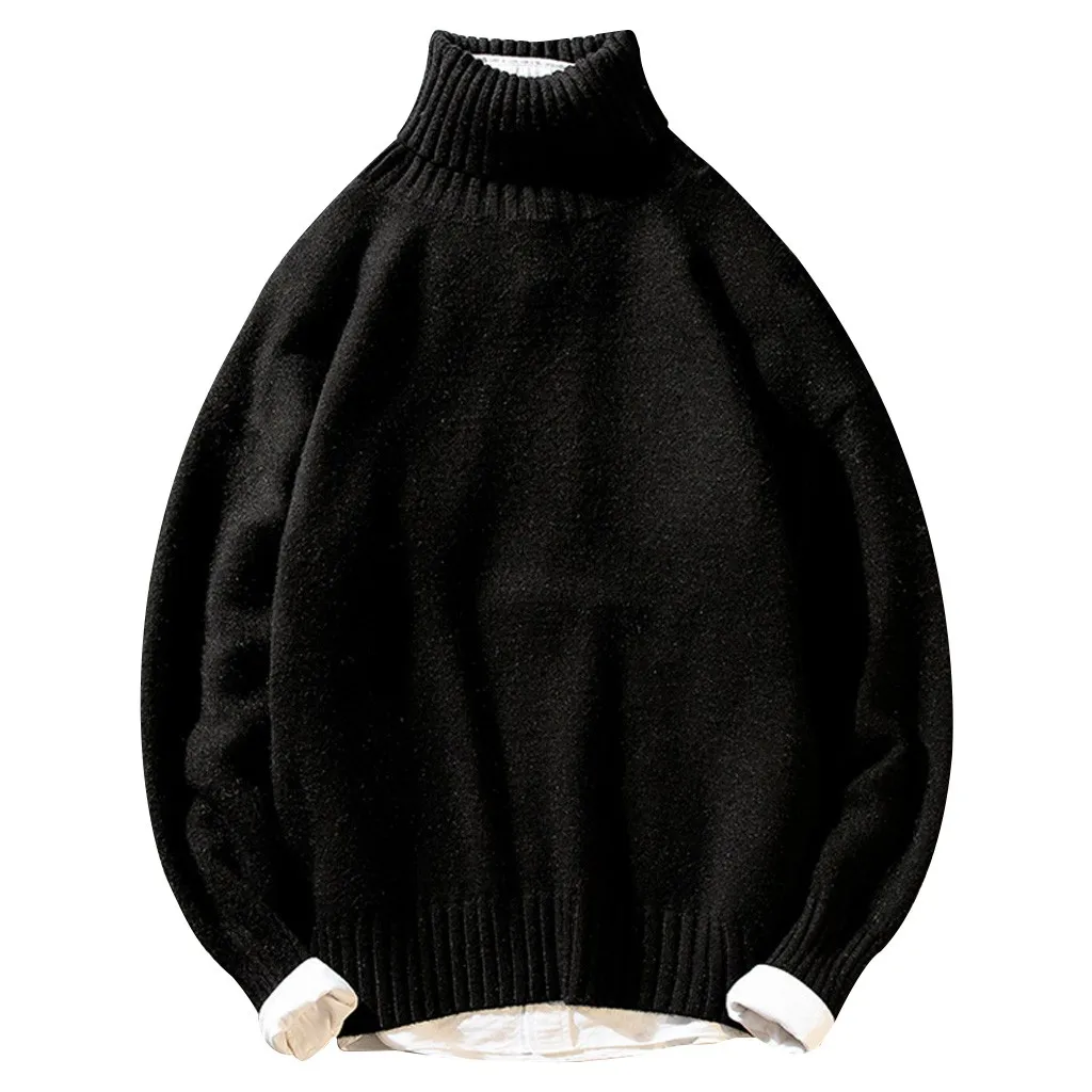 Womail большие Размеры водолазки, мужские свитера Утепленная одежда мужские пуловеры Свободные Повседневное Вязание Свитер с длинными рукавами пуловер - Цвет: Черный