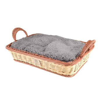 

Hot Summer Breathable Pet Cat Bed Basket Nest Rectangle PP Knitted Bed with Plush Blanket for Cats Dogs Pets 38 * 26.5 * 8cm