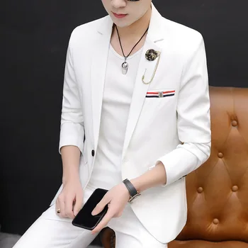 

Coat Men 2019 Autumn Thin Section Handsome Personality Small Suit Trend Night Show Slim Fit Suit