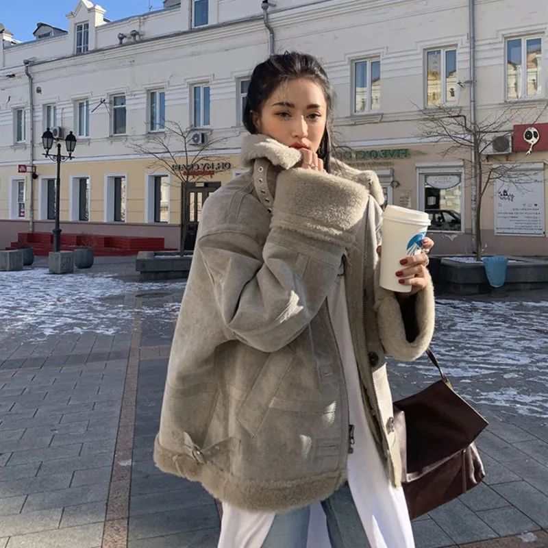 Women Winter Suede Jacket 2020 Fashion Thicken