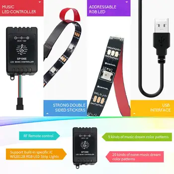 

DreamColor Strip Lights USB Powered TV Backlight Strip Kit with LED Music Controller,6.56FT/2M RGB Addressable 5V LED jk1798