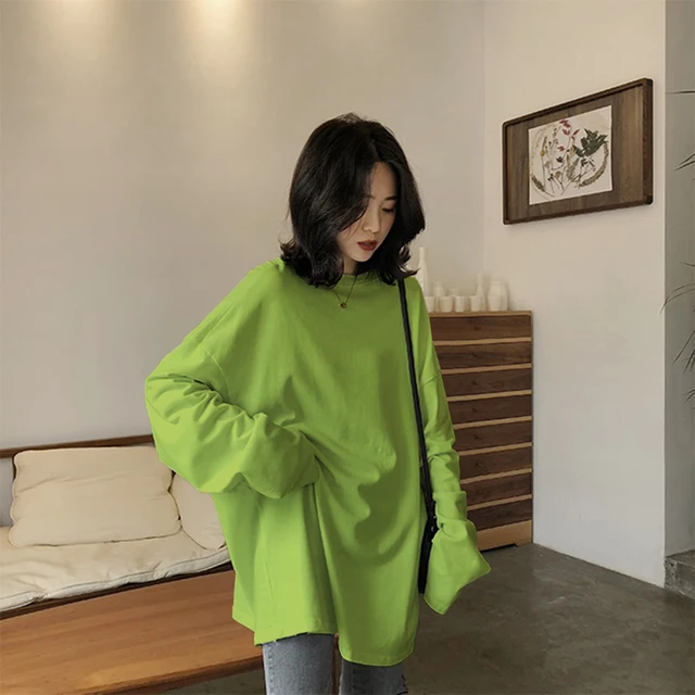 2021 spring Solid Simple oversized tshirt harajuku long T Shirt Women kawaii T shirts Women 90s