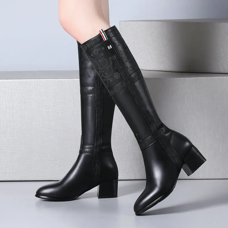 MORAZORA/Большой размер 34-43, обувь на высоком каблуке сапоги из натуральной кожи+ модная обувь из PU искусственной кожи, Сапоги выше колена эластичная женская обувь