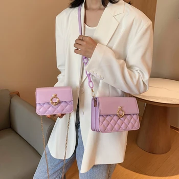 

Crossbody Bag for Women 2020 Acrylic Chain Designer PU Leather Flap Bag Solid Color Lady Shoulder Handbags Female Cross Body Bag
